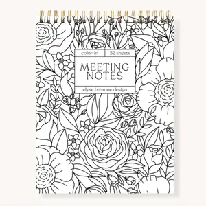 Color-In Meeting Notes | Top Spiral | Coloring Page Border | Floral Office Stationery | College Ruled Doodle Brainstorming Sessions