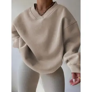 Plus Size Women's V Neck Slouchy Long Sleeve Loose Sweatshirt For Autumn And Winter Graduation,Back To School Outfits,Graduation,Teacher Outfits For Women,Back To School Pullover Fall Outfit