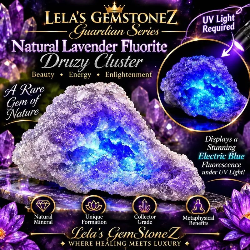 Natural Lavender Fluorite Druzy Cluster - 0.36 lb (163 g) with Electric Blue Fluorescence, Semi-Finished Semiprecious Stone for UV Light Displays, Mineral Collections