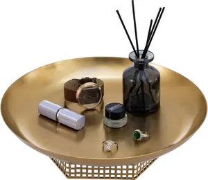 12 Inch Brass Metal Display Tray, Decorative Dessert Bowl with Stand