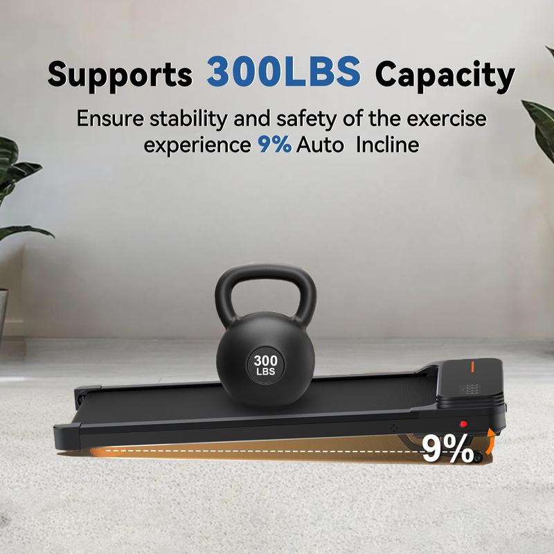 [WELLFIT]2025 Smart Walking Pad Treadmill with 9% Automatic Incline, LED Display, 300 lbs Capacity, 40 dB Quiet Walking Jogging Mat