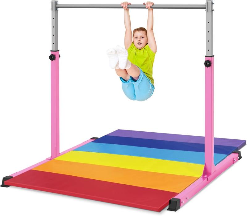 SaflyFun Gymnastics Bar for Kids Ages 3-15 for Home, Steady Steel Construction, 3' to 5' Adjustable Height