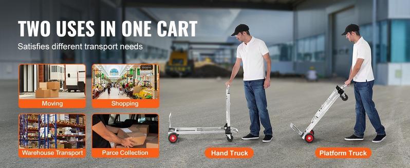 VEVOR Aluminum Folding Hand Truck, TikTokShopBlackFriday, 2 in 1 Design Max 800 lbs Capacity, Heavy Duty Industrial Collapsible cart, Dolly Cart with Rubber Wheels for Transport and Moving in Warehouse, Supermarket, Garden VEVOR Aluminum Folding Hand Truck, TikTokShopBlackFriday, 2 in 1 Design Max 800 lbs Capacity, Heavy Duty Industrial Collapsible cart, Dolly Cart with Rubber Wheels for Transport and Moving in Warehouse, Supermarket, Garden
