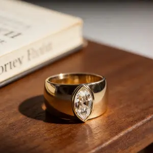 1pc Classic Wide Band Solitaire Ring for Women Men,Golden Cigar Band,Everyday  for Casual & Formal Outfits,Hip Hop ,Gift for Her(no Box) fashion jewelry