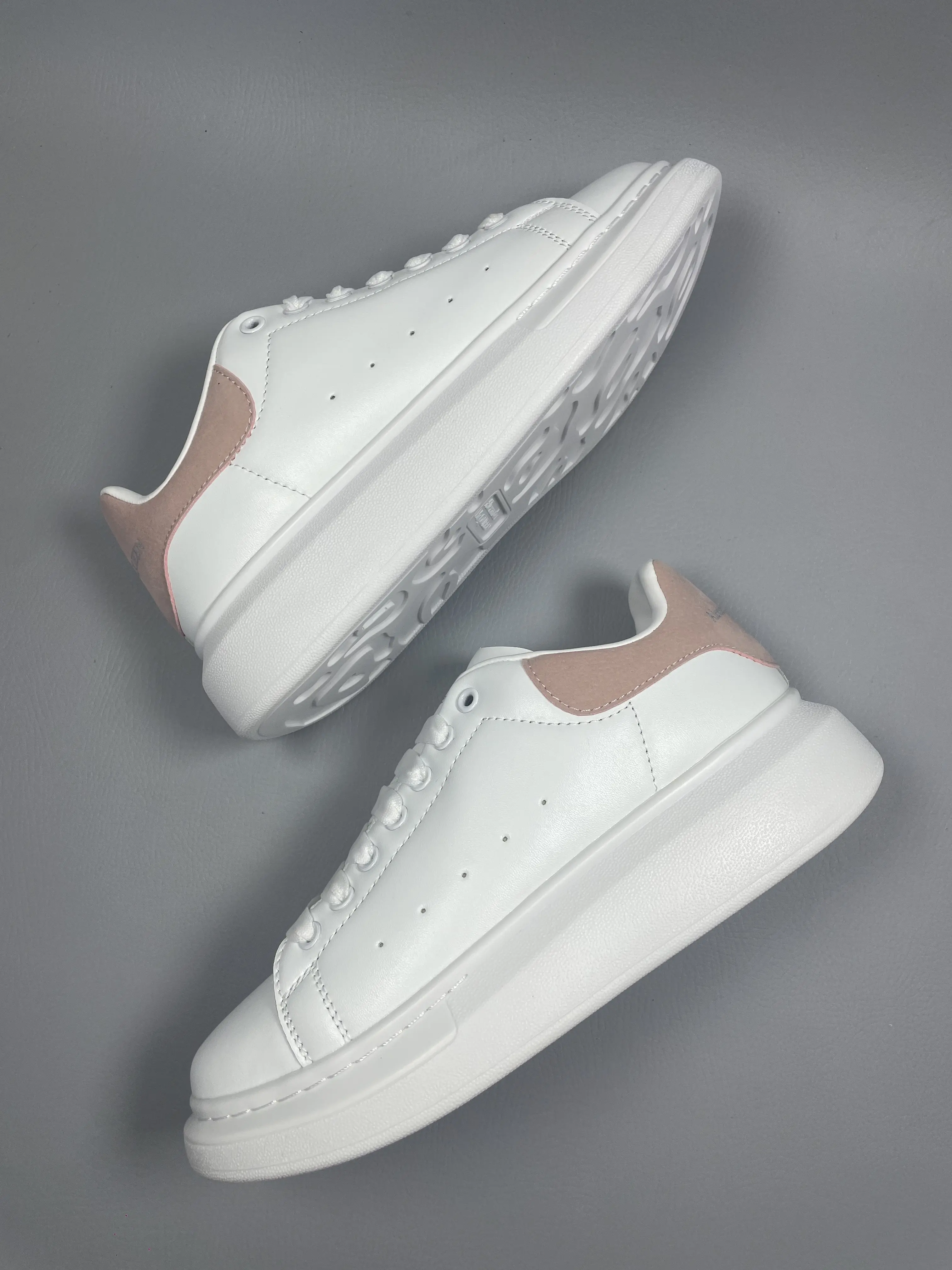 White Pink Suede Heel Platform Leather Skate Sneakers, Thick Height Increasing Cushion Sole Casual Trainers, Soft Sweet All-Match Daily Walking Shoes For Women Men