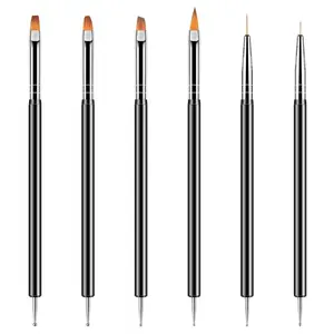 Nail Art Tool Set 6 Pieces Dual-Ended Nail Brush Kit, Nail Gel Polish Drawing Brush Design Pen, Small Detail Brushes for Nail Painting and Coating