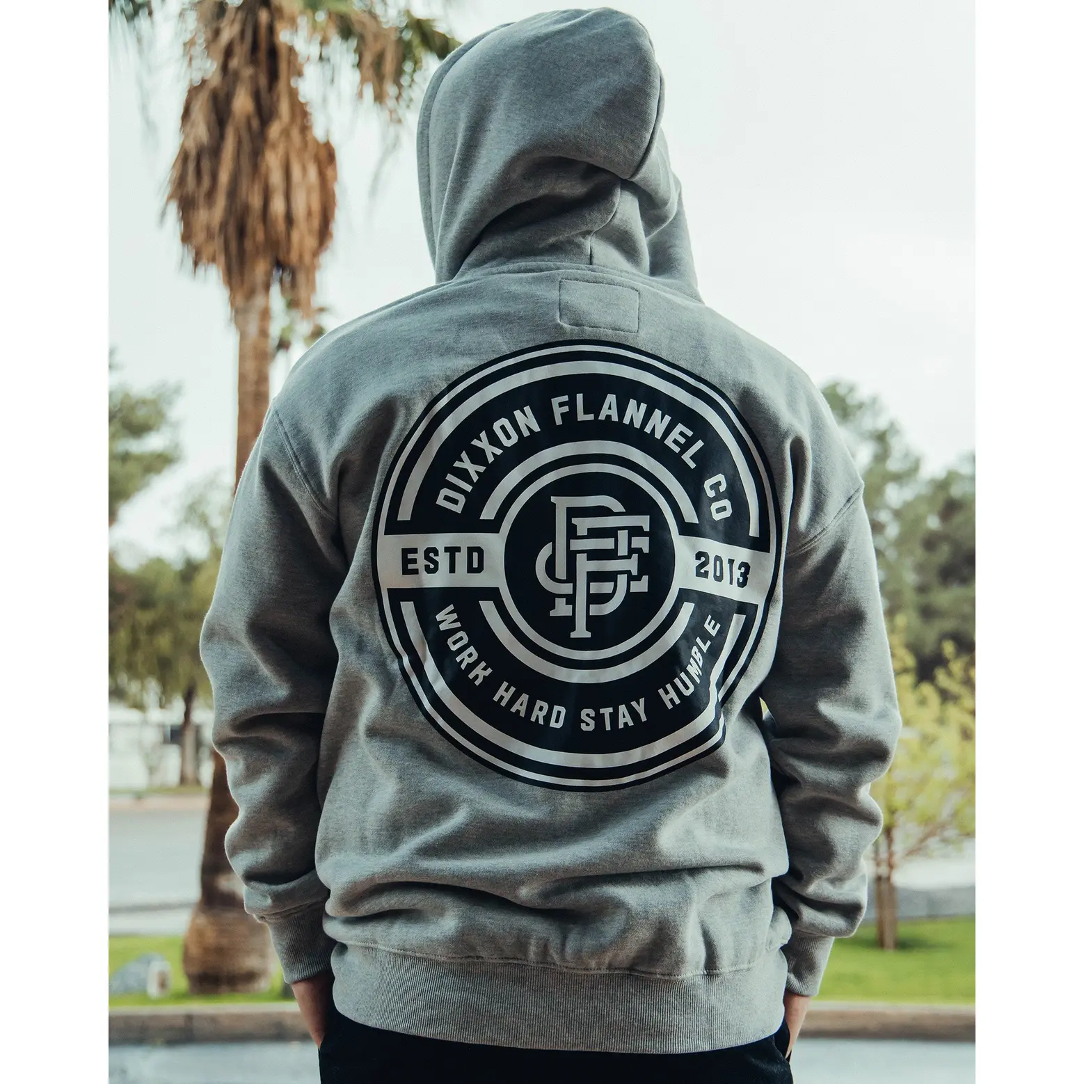 Black Work Hard Badge Zip Up - Heathered Gray