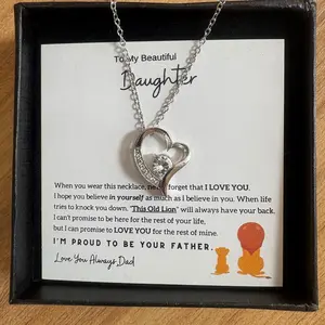 To My Daughter Love Heart Necklace Gift from Dad Father for Birthday Graduation Ceremony Celebration Holiday Thanksgiving Christmas New Year Valentine's day