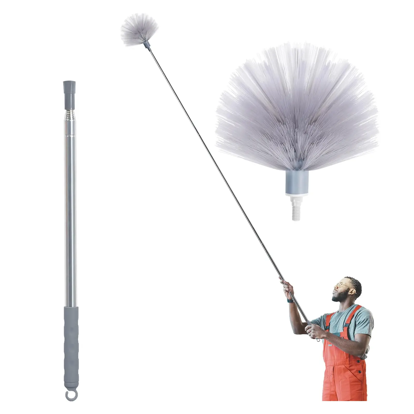 KEEPOW Cobweb Duster with Extension Pole 85.5 to 256 cm, Extendable Spider Web Brush Kit for Ceiling, Furniture, Home， 2 Pack