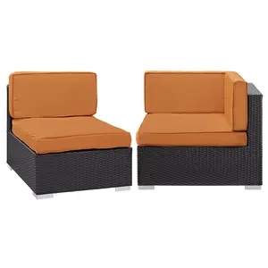 Modway Gather Corner and Middle Outdoor Patio Sectional Set in Espresso Orange