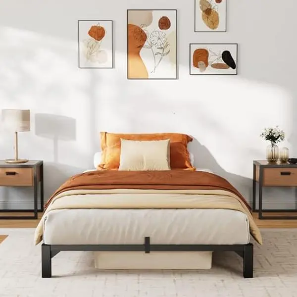 6 in Heavy Duty Metal Sturdy Platform Bed Frame - Modern Cast Iron Bed Frame with Durable Slat Support & Legs, No Box Spring or Screws Needed, Supports Up to 800 LBS, Modern Bed Frame