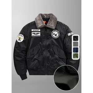 Menswear Winter Coats - Casual Loose Polyamide Fabric Jacket with Lapels, Zipper Closure, Pockets, Polyester Lining, Heavy Duty