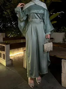 Luxury Elegant One-Piece Starry Sky Rhinestone Shawl Dress, Pure Color Modes Abaya Long Robe with Diamond Belt, modest muslim outfits, Women's Fashion Clothing