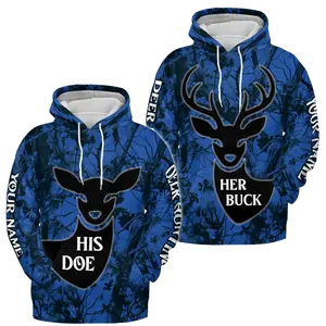 Personalized Valentine's Day Deer Hunting His Doe Her Buck Couple Hoodie 3D - Romantic Matching Gift Sweatshirt Casual