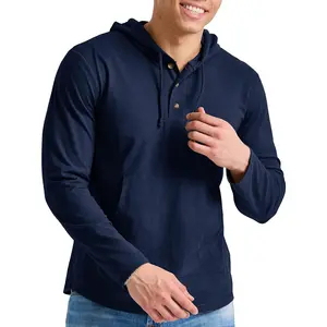 Hanes Mens Originals Tri-Blend Jersey Hoodie, T-Shirt Hoodie With Henley Collar Menswear Sweaters