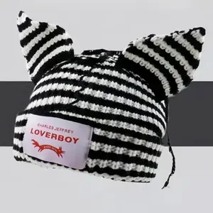 Cute Striped Cat Ears Beanie Hat, LOVERBOY Casual Fashion Soft Comfortable Funny Hat for Fall & Winter, Warm and Stylish Beanies for Women & Men Spring Fall 2025