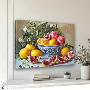 1pc Framed Grapefruit and Citrus Still Life Canvas Art Print - Frame Wall Decor Suitable for Living Room, Bathroom, Kitchen - Highlighted Fruit with Frame, Citrus Wall Decor (No Smudge Porcelain Styles)