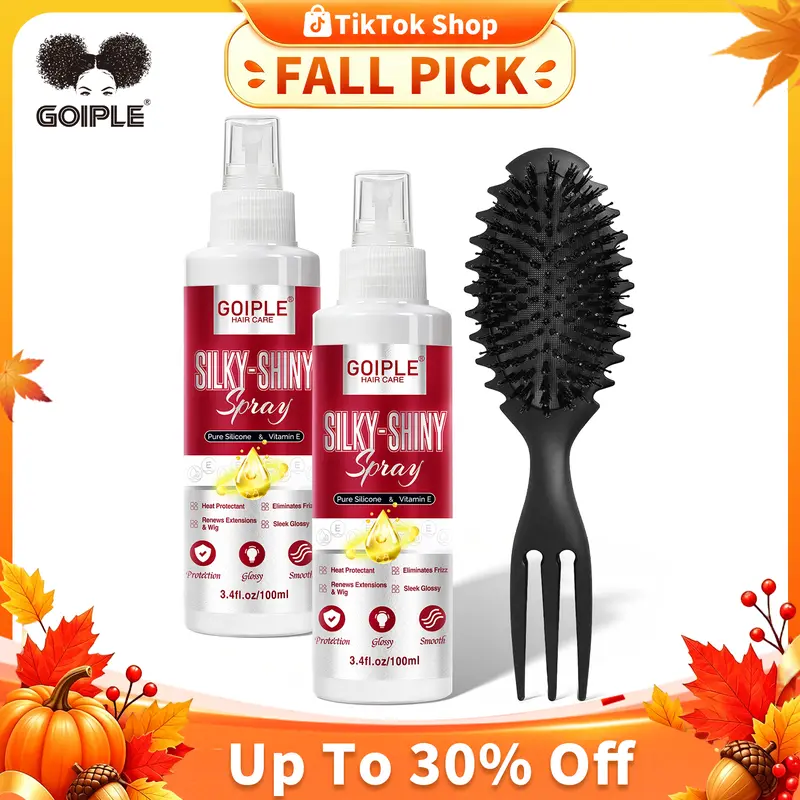 Goiple Silicone Wig Protection Spray - 3.4oz (100ml) Heat Protectant, Smooth Silky Shiny, Anti-Frizz, No-Rinse, Brush-Compatible Detangler for Synthetic/Human Hair Wigs, Adults' Daily Haircare