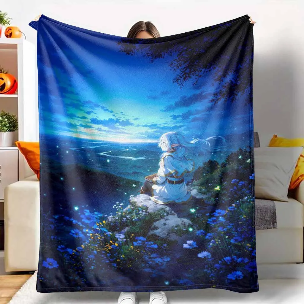 Fantasy Elf Girl & Starry Night Sky Print Flannel Blanket - Flannel Fabric, Aesthetic Look, Soft Lightweight Warm, Fading Resistance, Home & Outdoors Throw for Bedroom, Living Room Decor, Camping Gift
