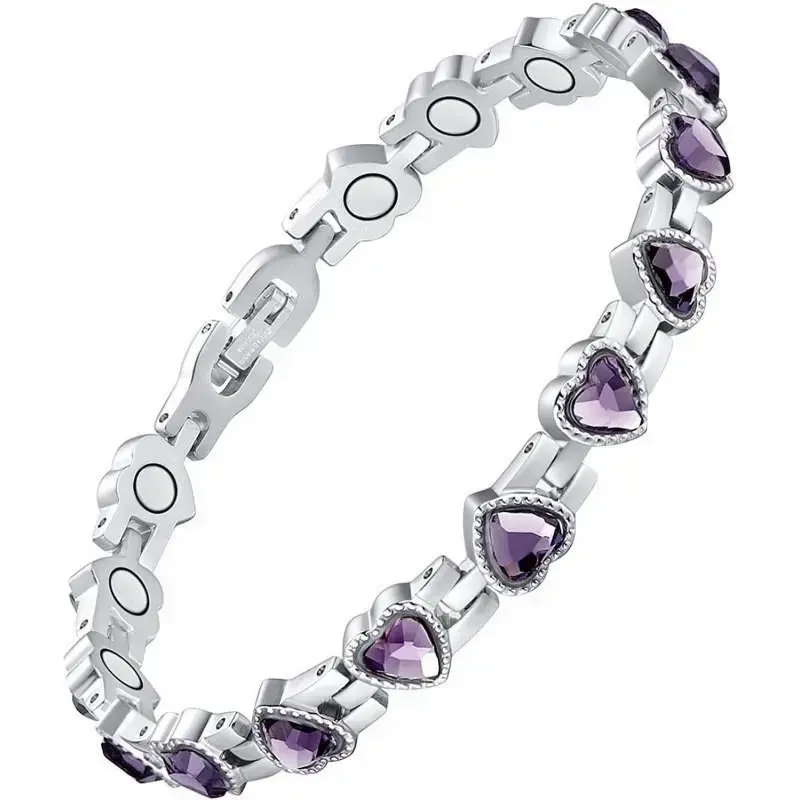 Stylish Magnetic Bracelets for Women, Titanium Steel Magnetic Bracelet with Neodymium Magnets & Sparkling Crystals, Jewelry Valentine’s Day Gift