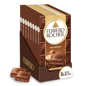 Ferrero Rocher Premium Chocolate Bars, 8 Pack, Milk Chocolate Hazelnut, Luxury Chocolate, Individually Wrapped Holiday Treats, 3.1 oz Each