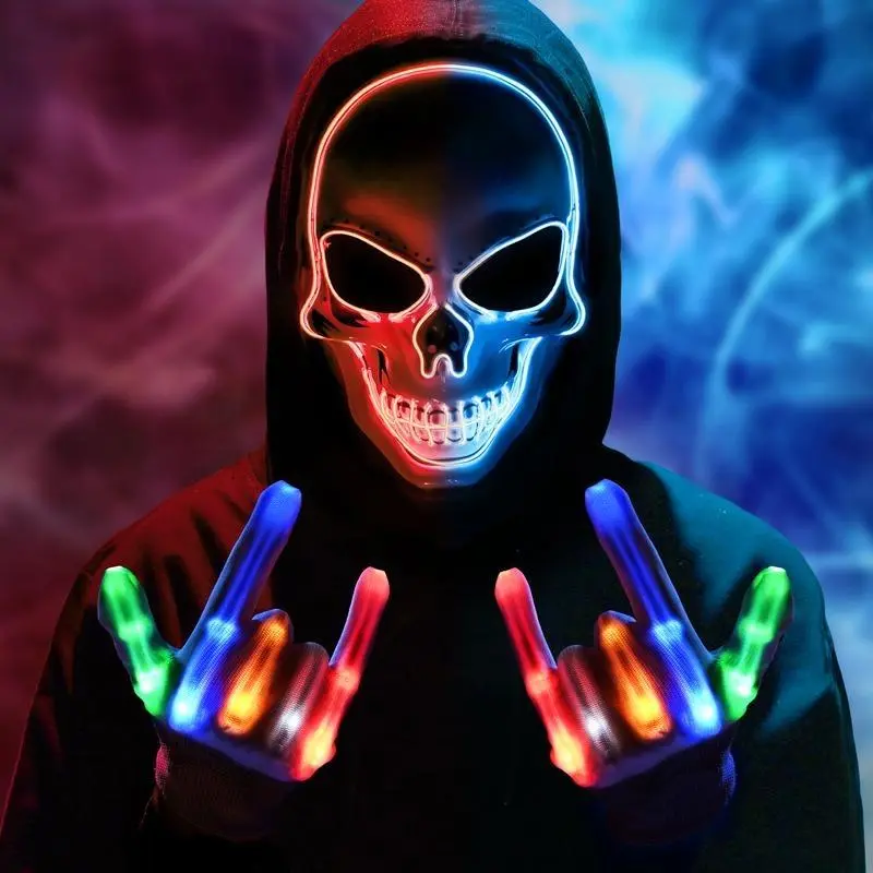 2026 Upgrade Halloween Scary LED Mask LED Skeleton Mask Purge Hacker Mask Glow in The Dark Mask for Halloween Costume Party Creepy Spooky