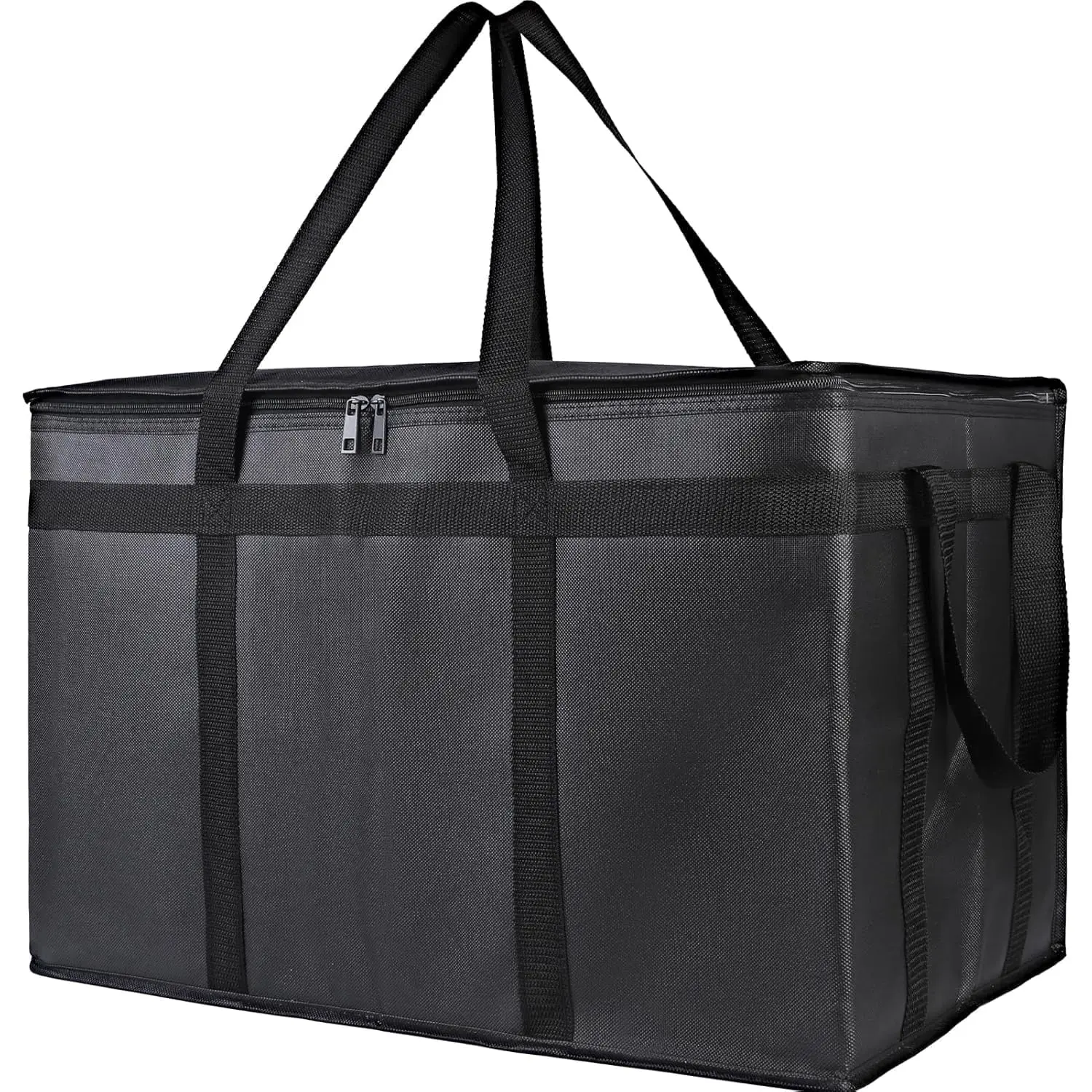Nylon Fabric Insulated Food Delivery Bag 23"x14"x15" Large Thermal Carrier Thick Insulation Strong Zipper Hot Cold Retention Pizza Delivery Reuseable Cooler Bag Soft Sided Cooler Portable Travel Cooler Insulated Lunch Carrier Durable Home Outdoor Use