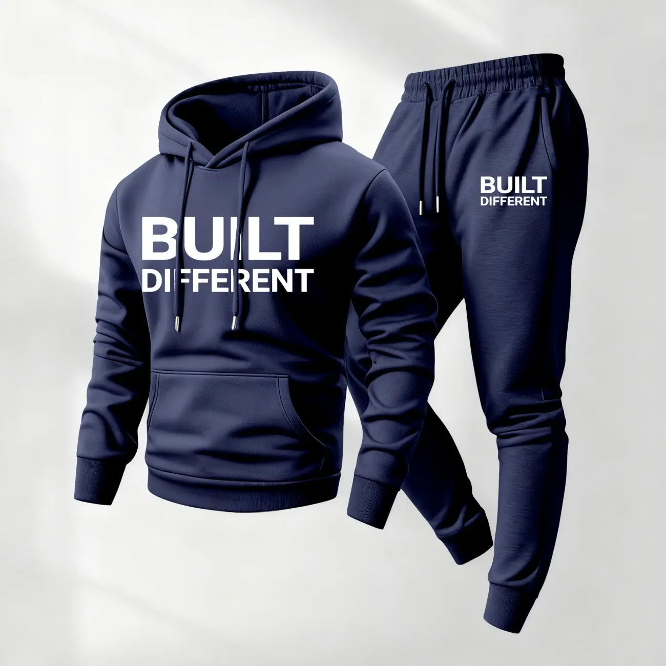 Men's 2-Piece 'Built Different' Graphic Sweatset - Casual Loose-Fitting Polyester Hoodie & Sweatpants Set for Gym, Mensfashion Athleisure Wear, Men's 2 Piece Sets, Casual Fit, 3Xl, Hoodie/Jumper, Long, Machine Washable, Male, Long Sleeve, Baggy Gym Fits