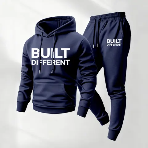 Men's 2-Piece Graphic Print Hoodie & Pants Tracksuit, Minimalist Loose-Fit Polyester Activewear Sweatsuit Set Outfit, Men's Streetwear 2 Piece Sets for Gym Athleisure, Machine Washable, Up to 3XL