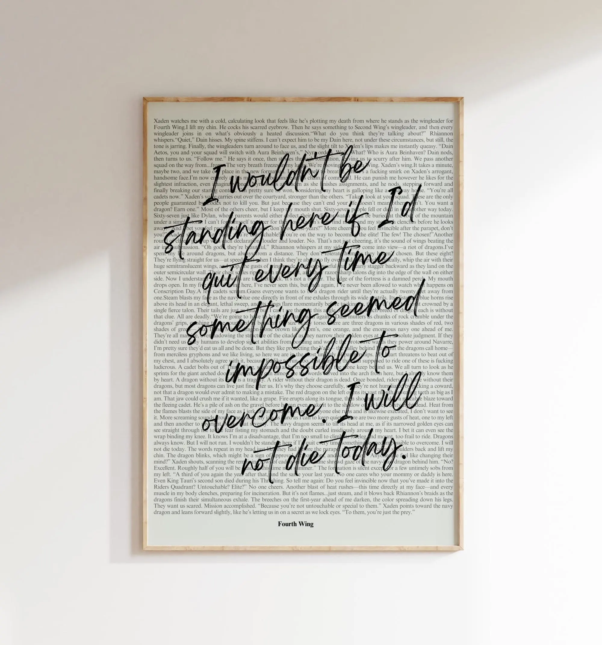 Book Quote Print, Fourth Wing Quote, Rebecca Yarros, Wall Art, Book Lover Poster