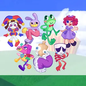 Amazing Digital Circus Keychains - Acrylic Glitter Epoxy with Gold U-shaped Clasp