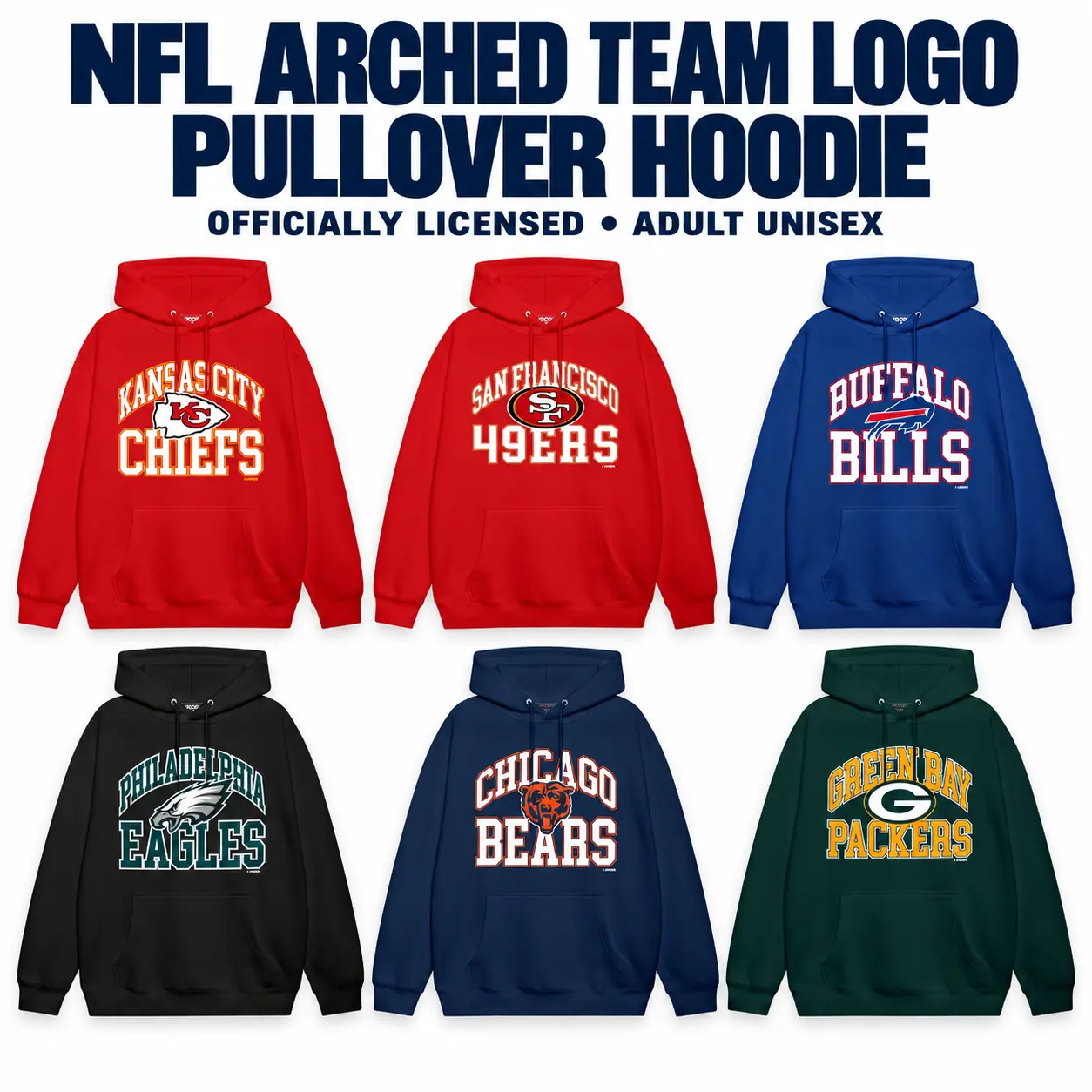 NFL Officially Licensed Unisex Adult Arched Team Logo Premium Quality Pullover Football Hoodie