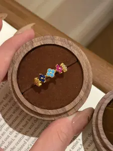 Elegant S925 Silver Four-Leaf Clover Ring, Zirconia Inlay, Colorful Sparkling Brilliance Luxury Jewelry Gift for Women, Perfect Ladies' Accessory