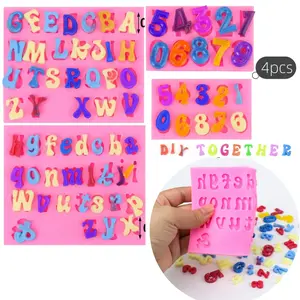 4pcs Letter Molds for Chocolate Covered Strawberries, Silicone Uppercase Lowercase Alphabet Number Fondant Mold for Making Candy, Gummy, Biscuit, Ice Cube Tray, Cake Decorations