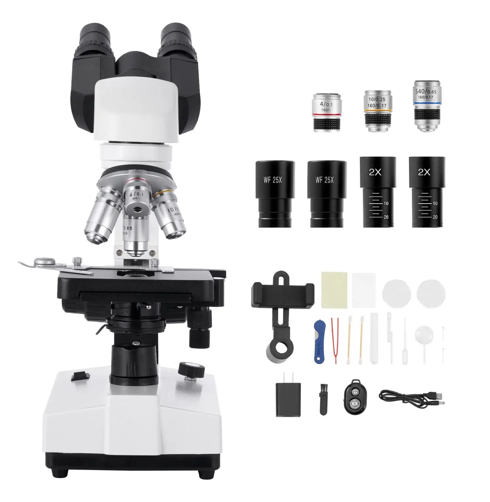 Binocular Microscope 40-5000X,  Compound Microscope for Adults, Dual Stage, LED Light, Phone Adapter, Aluminum Alloy - VEVOR Default