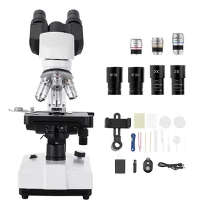 Binocular Microscope 40-5000X,  Compound Microscope for Adults, Dual Stage, LED Light, Phone Adapter, Aluminum Alloy - VEVOR Default