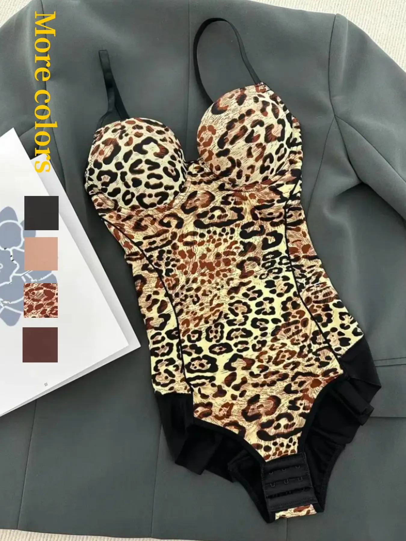 Women's Leopard Print Ruched Mesh Shapewear Bodysuit with Removable Chest Pad, Casual Adjustable Straps Tummy Control Compression Shaper, Ladies Shapewear for All Seasons, Womenswear, Stretchy Bodysuits, Tank Bodysuit, Body Shapewear Faja
