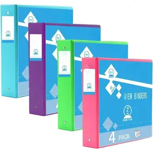 2 Inch 3 Ring Binders,Multicolor Customizable Round Ring Binder for School,Office,Home,Purple/Pink/Blue/Green,4 Pack