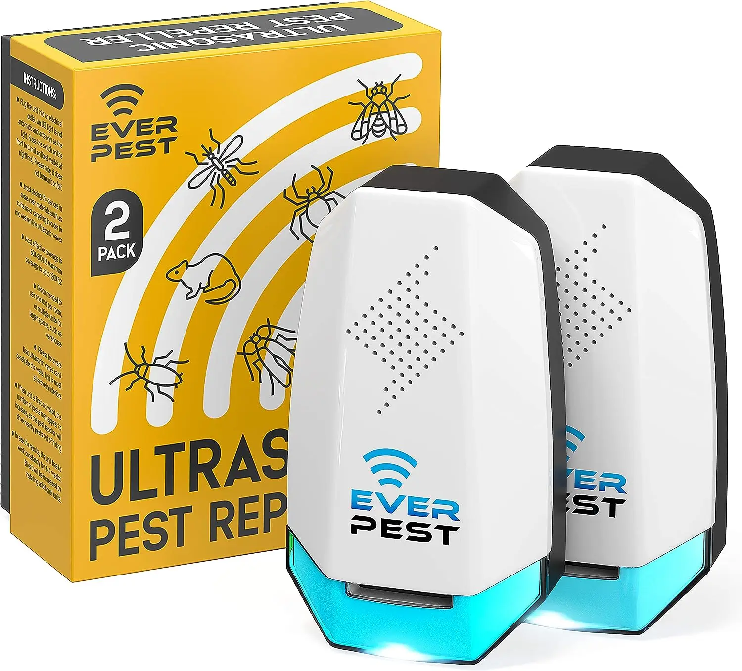 Ultrasonic Pest Repellent Plug in 2 Pack- Electronic Insect Control Defender - Roach Bed Bug Mouse Rodent Mosquito - Indoor Reject Repeller