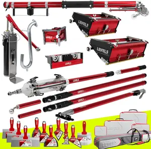 Full Drywall Taping and Finishing Set - LEVEL5 | Automatic Taper, 10”/12" Flat Boxes, 3” Angle Head, MiniShot, Corner Roller, Extendable Handles, Pump, Gooseneck | 4-661