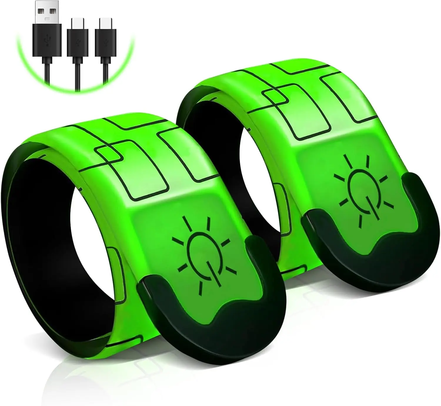 LED Armband Rechargeable, 2 count 2024 Version LED Armbands for Night Running Cycling Walking Jogging, High Reflective Running Gear Adjustable Light Up Bands for Men Women and , Green