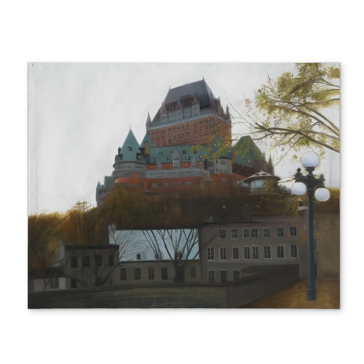 14x18 in Rectangle Polyester Placemat & Coasters Set with 360 Stand, Le Chateau De Frontenac Autumn Print Tableware, Hyperrealism Art Indoor Home Decor for Home Decor Enthusiasts, Durable Stain Resistant for Everyday Meals, SKU CPPM14183GQITD, Vivid