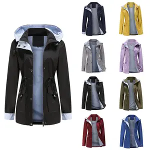 BIGWIG Women's Spring and Autumn Outdoor Jacket, Hooded Zipper Solid Color Coat, Windproof and Waterproof Hiking Jacket with Detachable Hood, Detachable Hood Windbreaker
