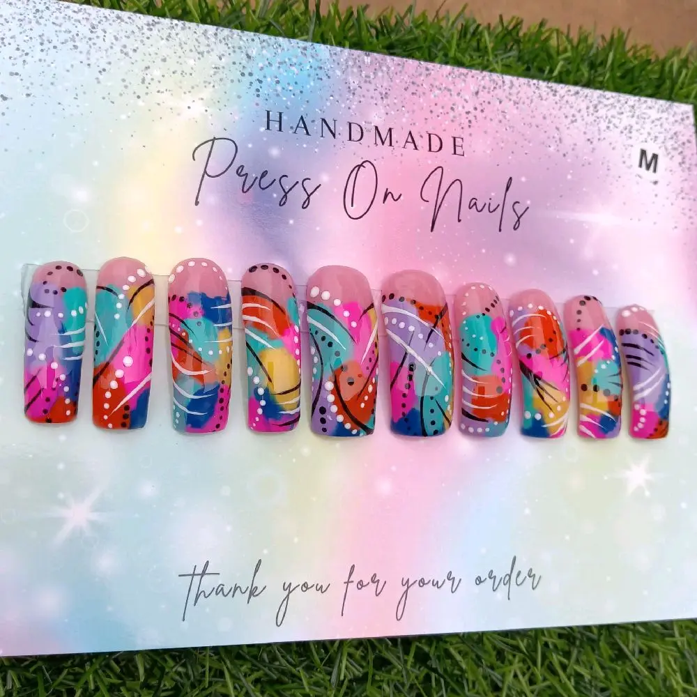 Curve Nails - Handmade Press On Nails with Colorful Designs and Textured Finish, Perfect for Everyday Wear