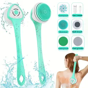 Rechargeable Electric Bath Brush with Long Handle and 5 Rotating Heads, Deep Cleaning and Exfoliation, Unisex Bathroom Cleaner, Exfoliating Tool