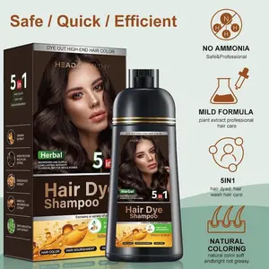 5-in-1 Herbal Hair Dye Shampoo – Instant Gray Coverage, Natural Black/Brown Color, Ammonia-Free, Long-Lasting Hair Care