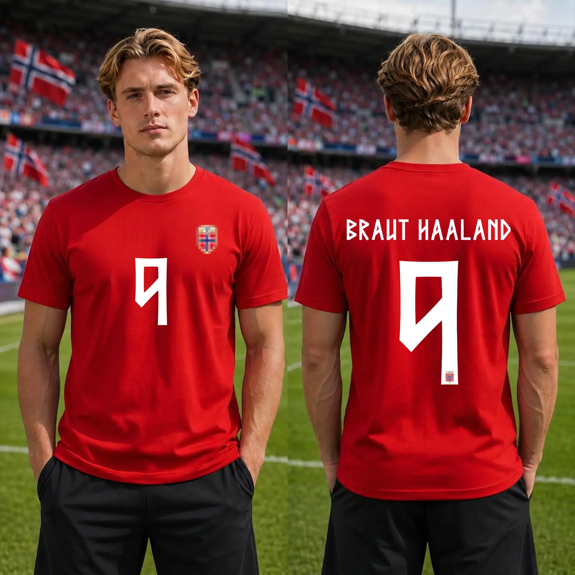 [Wear] Erling Haaland #9 Norway Oversized Cotton T-Shirt, Viking Striker Soccer Graphic Tee, Sunday Football Outfit, Vintage Norway Fan Shirt, 2026 Soccer Supporter Tee, National Team Inspired Gift Shirt.