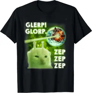 100% Cotton Glerp Glorp Funny Alien Cat Cat Meme Brainrot Dank Memes Men Women T-Shirt