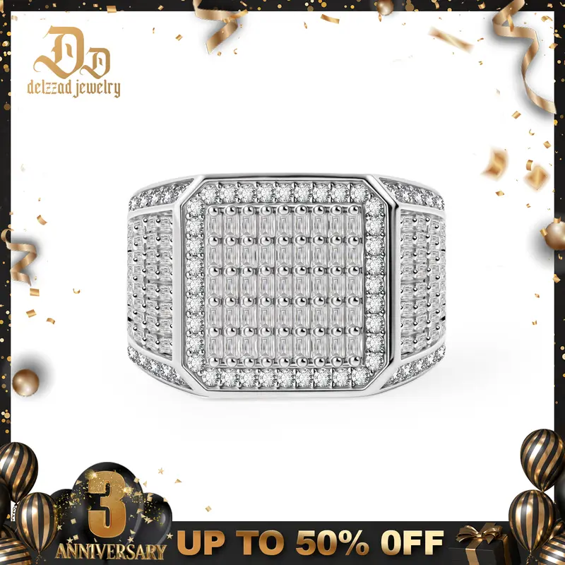 Delzzad 14K Gold-Plated 1.8ct Empire Glace Ring VVS Synthetic Moissanite Ring Jewelry Unisex Hip Hop Ring Prism Palace Band Ring Signet Ring Perfect Birthday Engagement Wedding Anniversary Christmas Valentine's Day Gift