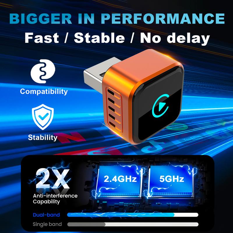 YETHKE 2026 Mini Wireless CarPlay Adapter Upgrade Wired to Wireless for CarPlay & Android Auto Plug and Play Fast Auto-Reconnect Stable Control Zero Delay Car Play for iPhone iOS 10+ Android 11+